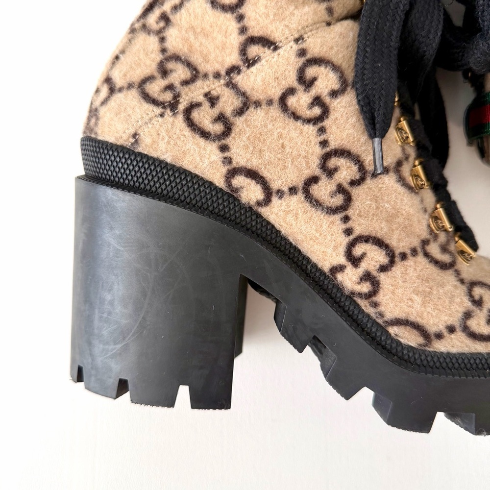 GUCCI | GG Wool Lug Sole Combat Boots Web Strap Ankle EU 38 - Picture 10 of 15